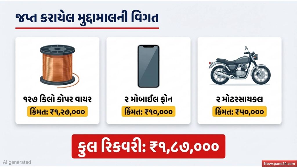 અમદાવાદ ગ્રામ્ય LCB એ GIDCમાં તાંબુ ચોરતી ગેંગના 5 શખ્સો દબોચ્યા, 127 કિલો તાંબા સાથે લાખોનો મુદ્દામાલ રિકવર 51 અમદાવાદ ગ્રામ્ય LCB