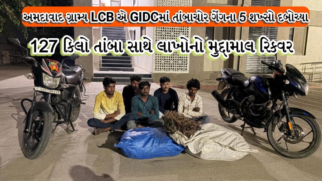 અમદાવાદ ગ્રામ્ય LCB એ GIDCમાં તાંબુ ચોરતી ગેંગના 5 શખ્સો દબોચ્યા, 127 કિલો તાંબા સાથે લાખોનો મુદ્દામાલ રિકવર 41 અમદાવાદ ગ્રામ્ય LCB