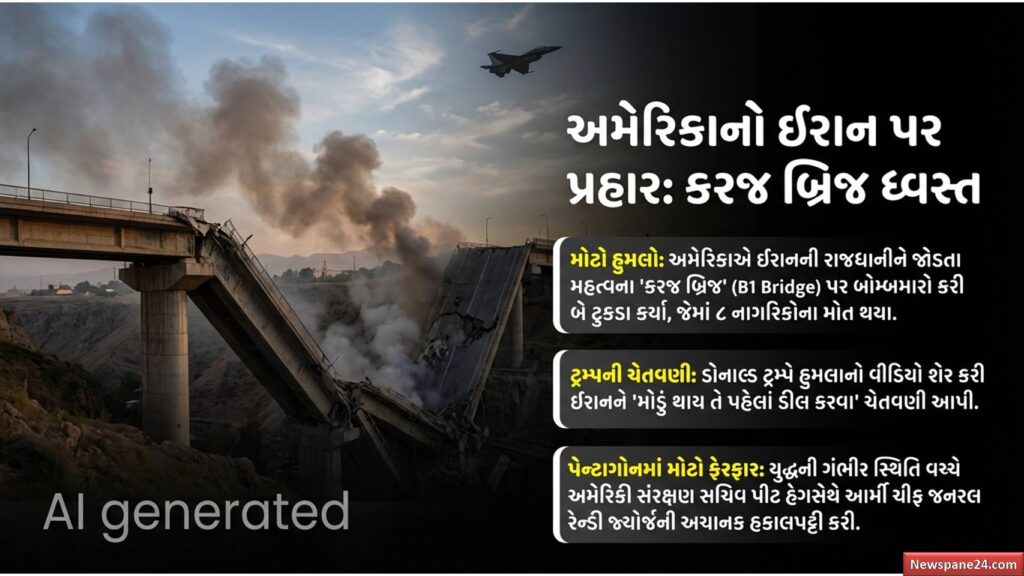 ઇઝરાયેલ-ઈરાન યુદ્ધ : ઈરાનનો 'લાઈફલાઈન' ગણાતો પુલ તબાહ, ટ્રમ્પની ચેતાવણી : "મોડું થાય એ પહેલાં ડીલ કરી લો" 47 ઇઝરાયેલ-ઈરાન યુદ્ધ