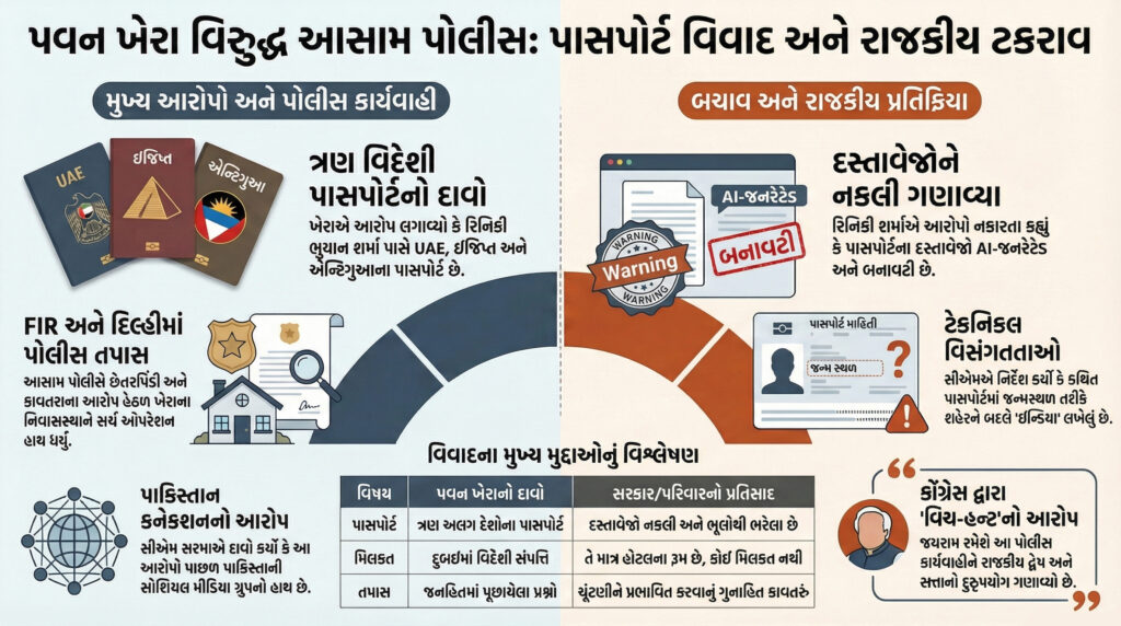 પાસપોર્ટ વિવાદ : પવન ખેડા મુશ્કેલીમાં! અસમ પોલીસે નોંધી FIR: માનહાનિ અને છેતરપિંડી સહિતની ગંભીર કલમો લાગી 42 પાસપોર્ટ વિવાદ