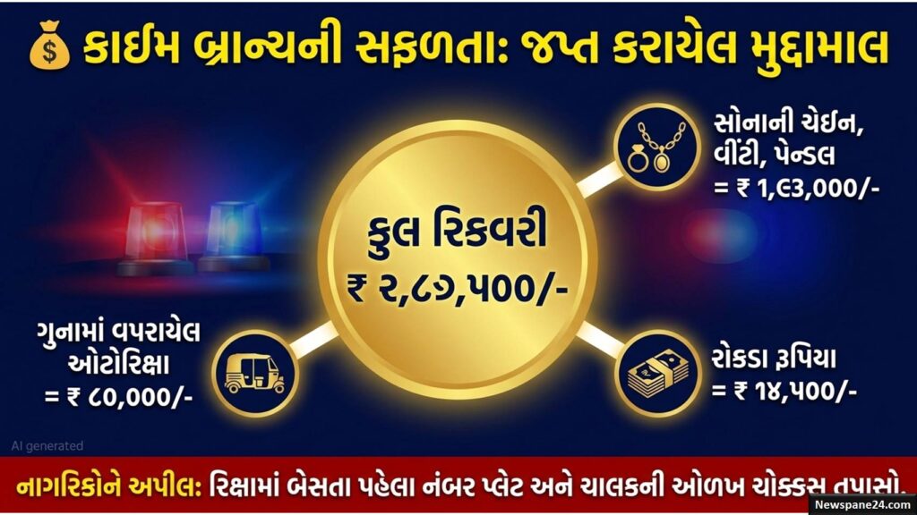 રિક્ષામાં નજર ચૂકવી ઘરેણાં ચોરતી દાણીલીમડાની ગેંગ ઝડપાઈ, ₹2.87 લાખનો મુદ્દામાલ જપ્ત 50 અમદાવાદ