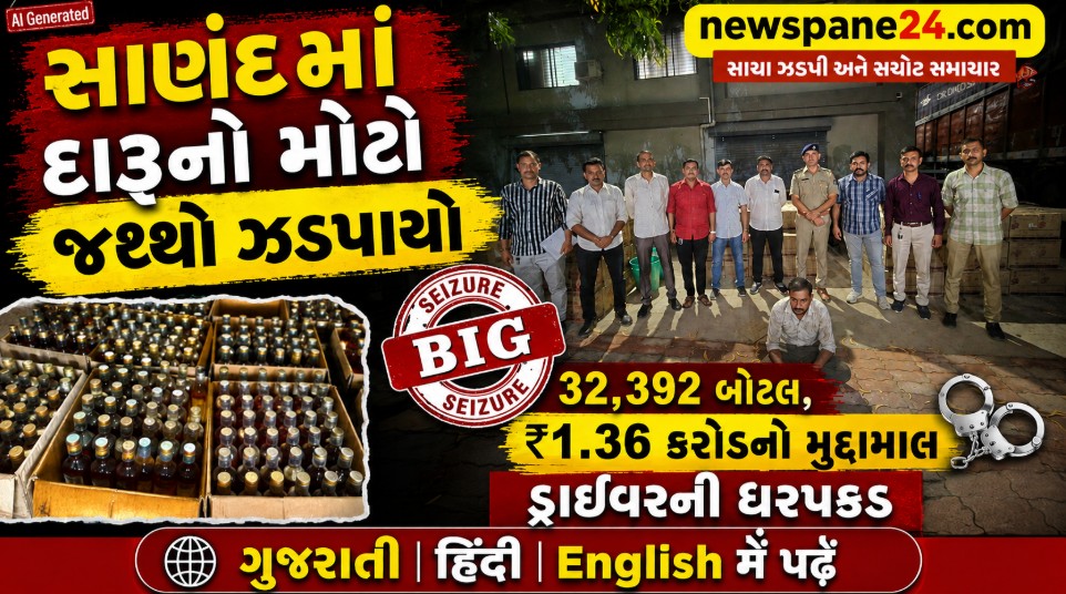 Sanand : સાણંદ હાઇવે પર પોલીસે મધરાતે ₹1.11 કરોડનો વિદેશી દારૂ ભરેલું કન્ટેનર ઝડપ્યુ 41 Sanand