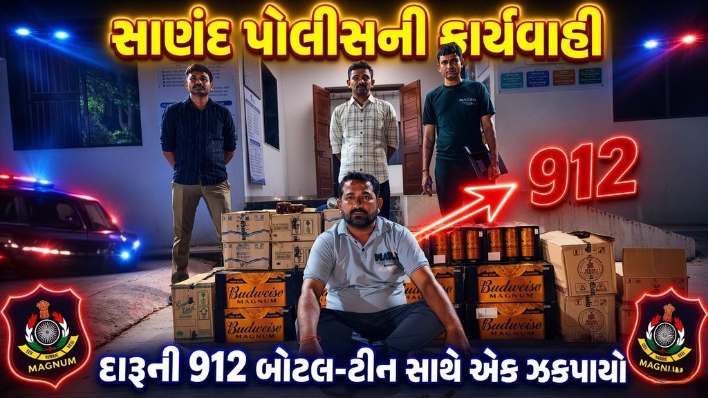 Sanand : દારુની 912 બોટલ-ટીન સાથે એક શખ્સ ઝડપાયો, સાણંદ પોલીસની કાર્યવાહી 41 Sanand
